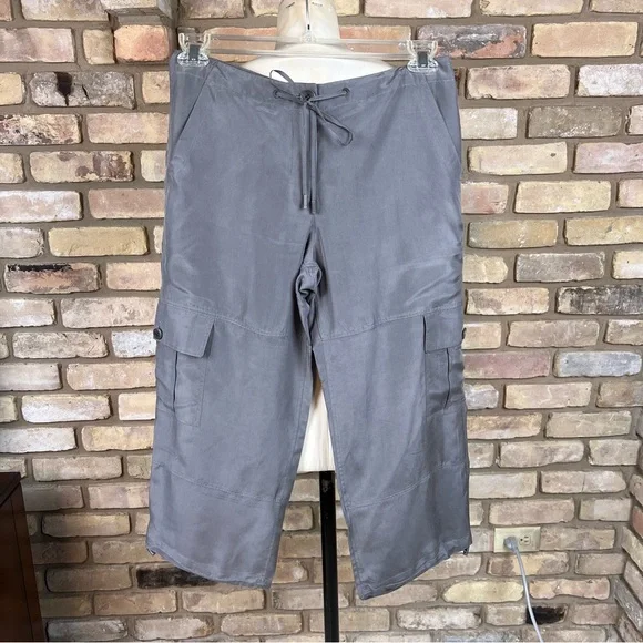 Pantalon Cargo Theory En Soie Habotai - Taille 10, Gris Pluie, Neuf Avec étiquettes